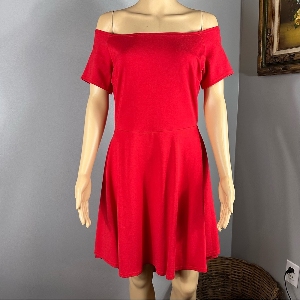 Sarin Mathews Red Off The Shoulder High Low Cocktail Skater Dress Large